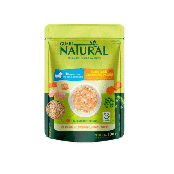 GUABI NATURAL SACHET AD POLLO, SALMÓN, CEREALES INTEGRALES Y VEGETALES - 100 GR